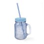 Carafe avec Couvercle et Paille Quid Maison Bleu verre 450 ml (12 Unités)