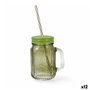 Carafe avec Couvercle et Paille Quid Maison Vert verre 450 ml (12 Unités)