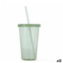 Verre avec Paille Quid Quidate Vert Plastique 475 ml (12 Unités)