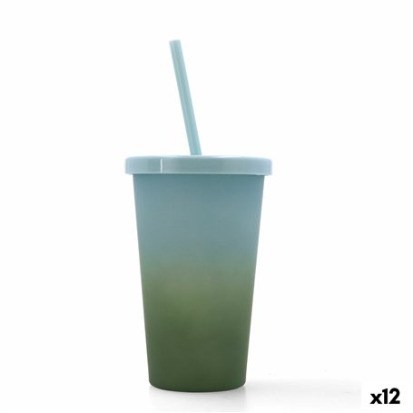 Verre avec Paille Quid Quidate Vert Plastique 475 ml (12 Unités)