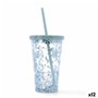 Verre avec Paille Quid Quidate Bleu Plastique 425 ml (12 Unités)