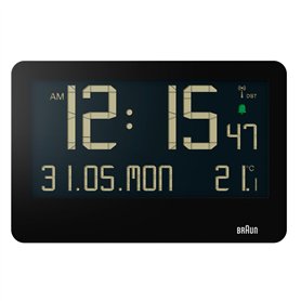 Braun Horloge Murale radiocommandée numérique pour Fuseau horaire d'europe Centrale (DCF) avec température