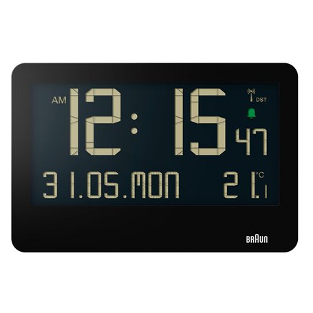 Braun Horloge Murale radiocommandée numérique pour Fuseau horaire d'europe Centrale (DCF) avec température