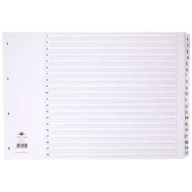 Concord Réf 04801/CS48 Intercalaires perforés 4 trous Touches 1-20 renforcées Mylar Blanc Format A3