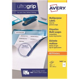 AVERY - 400 Étiquettes Multi-Usages UltraGrip Personnalisables - Sans Bourrage - Format 105 x 148 mm - Impression Laser