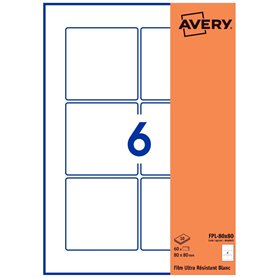 Avery Étiquettes Autocollantes Carrées 80x80 mm - Pack de 60 en Polyester Blanc - Personnalisables et Imprimables pour Laser/Jet