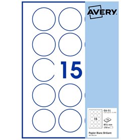 AVERY - 150 étiquettes Jet d'encre blanches brillant 51mm Rondes