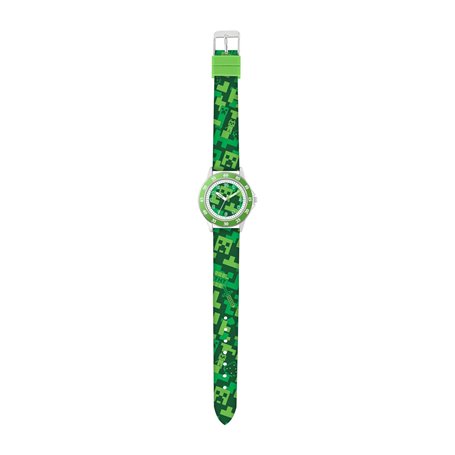 Minecraft Creeper Min9033 Montre à quartz pour apprendre l'heure Vert