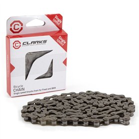 Clarks Chaîne 1 vitesse 1/2 x 1/8" x 112 maillons Compatible BMX Pignon fixe et ressort fournis"