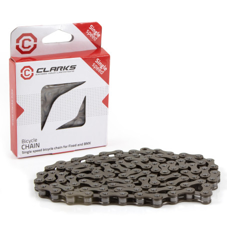 Clarks Chaîne 1 vitesse 1/2 x 1/8" x 112 maillons Compatible BMX Pignon fixe et ressort fournis"