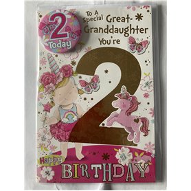 Carte d'anniversaire « Express Yourself » pour petite-fille de 2 ans – Enveloppe et badge inclus – Design animé avec petite fill