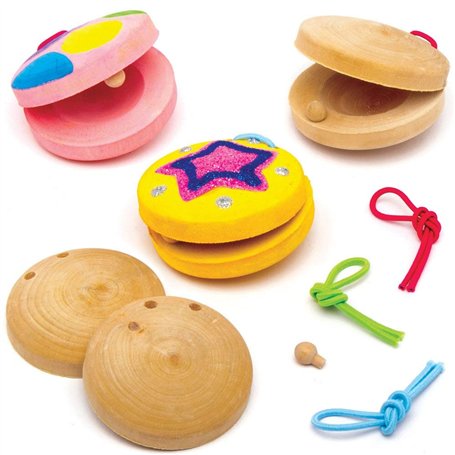 Baker Ross AT801 Kits castagnettes en bois -Loisirs créatifs à thème pour enfants (Paquet de 3)