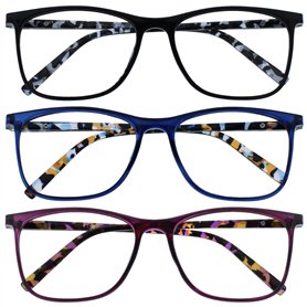 OPULIZE Arc Lunettes de Lecture Pack de 3 Montures Carrées Minces Élégantes Charnières à Ressort Anti-Rayures Noir Bleu Violet B
