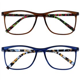 OPULIZE Arc Lunettes de Lecture Pack de 2 Montures Carrées Minces Élégantes Charnières à Ressort Anti-Rayures Marron Bleu Branch