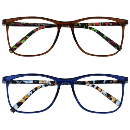 OPULIZE Arc Lunettes de Lecture Pack de 2 Montures Carrées Minces Élégantes Charnières à Ressort Anti-Rayures Marron Bleu Branch