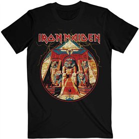 Iron Maiden T Shirt Powerslave Lightning Circle Band Logo Officiel Homme Noir