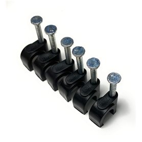 Lot de 100 clips de câble ronds noirs avec clous de fixation