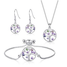 Philip Jones Ensemble Arbre de Vie Chakra Plaqué Argent Créé avec des Cristaux Zircondia®