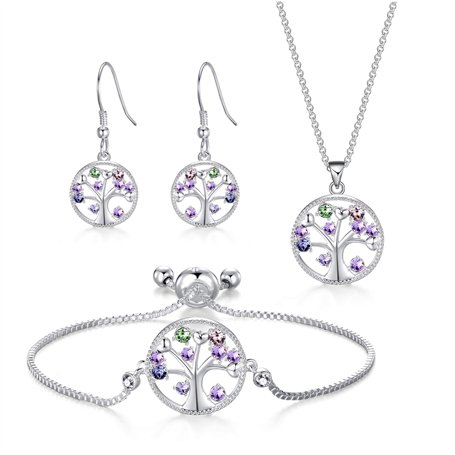 Philip Jones Ensemble Arbre de Vie Chakra Plaqué Argent Créé avec des Cristaux Zircondia®