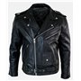 Veste de moto en cuir véritable avec fermeture éclair pour homme