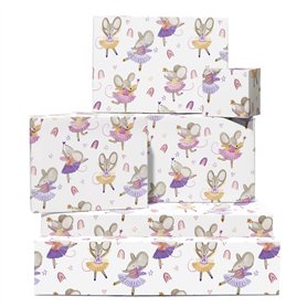 Papier cadeau souris – 6 feuilles de papier cadeau pour elle – Souris ballerine – Motif cœur arc-en-ciel – Papier cadeau blanc –