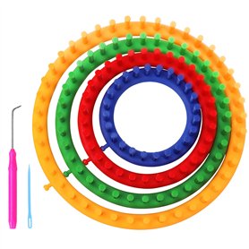 Curtzy Tricotin Rond en Plastique avec Crochet et Aiguille (6 Pièces) - Tailles 14