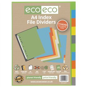 eco-eco A4 50% Recyclé Set 10 Diviseurs de Fichiers d'Index