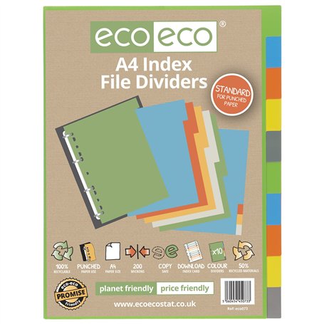 eco-eco A4 50% Recyclé Set 10 Diviseurs de Fichiers d'Index