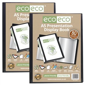 eco-eco Eco064x2 Lot de 2 porte-vues avec pochettes en plastique Noir Format A5 50% recyclé 80 pochettes