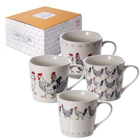 SPOTTED DOG GIFT COMPANY Tasse a Café Lot de 4 en Céramique au Motifs de Poule