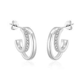 Boucles d'oreilles doubles créoles ouvertes en plaqué argent créées avec des cristaux Zircondia®