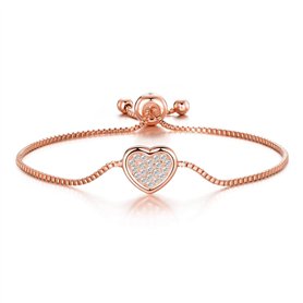 Philip Jones Bracelet d'amitié plaqué or rose avec cœur pavé créé avec des cristaux Zircondia®