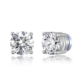 Boucles d'oreilles à clip aimantées rondes plaquées argent créées avec des cristaux Zircondia®