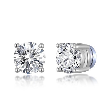 Boucles d'oreilles à clip aimantées rondes plaquées argent créées avec des cristaux Zircondia®