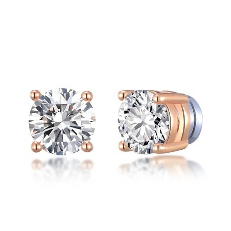 Boucles d'oreilles à clip aimantées rondes plaquées or rose créées avec des cristaux Zircondia®
