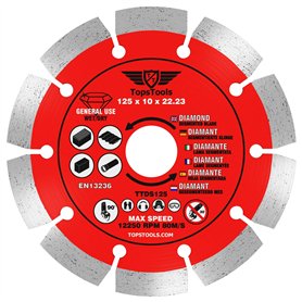 1 x TopsTools TTDS125 Lame de scie circulaire pour meuleuse d'angle diamant segmentée 125 mm (5") x 10 mm x 22
