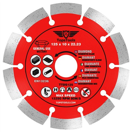 1 x TopsTools TTDS125 Lame de scie circulaire pour meuleuse d'angle diamant segmentée 125 mm (5") x 10 mm x 22