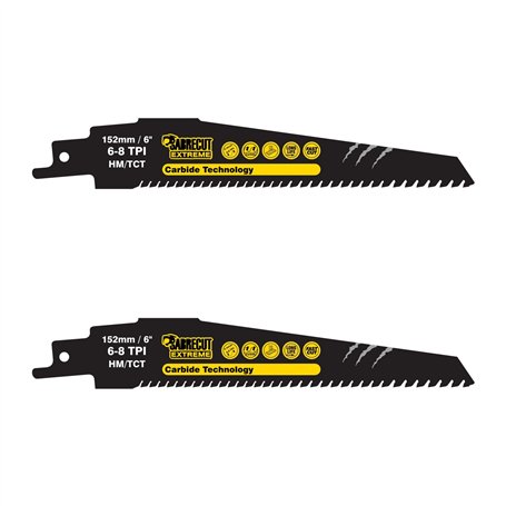 SabreCut SCRS956XHM_2 Lot de 2 lames de scie sabre en carbure de tungstène 6-8 TPI S956XHM Très rapide pour le bois et le plasti