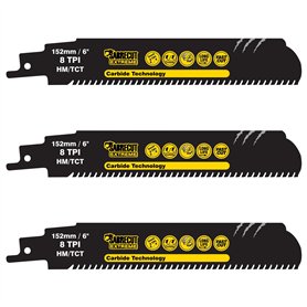 SabreCut SCRS930HM_3 Lot de 3 lames de scie sabre en carbure de tungstène 152 mm 8 TPI S930HM pour coupe rapide du bois et du mé