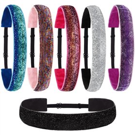 Belle Vous Lot de 6 Serre Tete Femme et Fille Élastique à Paillettes - Bandeaux Cheveux Extensibles Antidérapants - Bleu