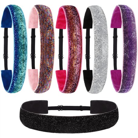 Belle Vous Lot de 6 Serre Tete Femme et Fille Élastique à Paillettes - Bandeaux Cheveux Extensibles Antidérapants - Bleu