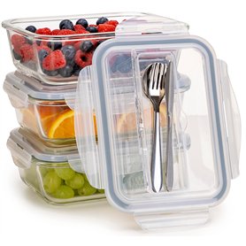 Igluu Meal Prep - Boîte Alimentaire Hermétique en Verre avec Couverts - Contrôle des Portions Sans BPA - Compatible Micro-ondes
