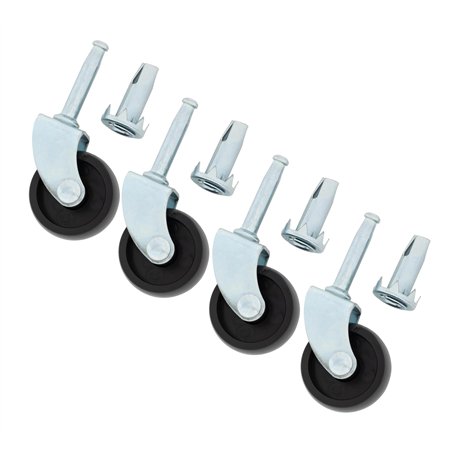 Lot de 4 roulettes pivotantes robustes en plastique rigide avec douilles.