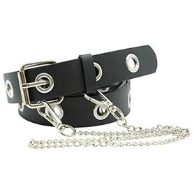 Ro Rox Hawk Gothique Goth Grunge Punk Ceinture avec Boucle Carrée et Chaîne - Noir