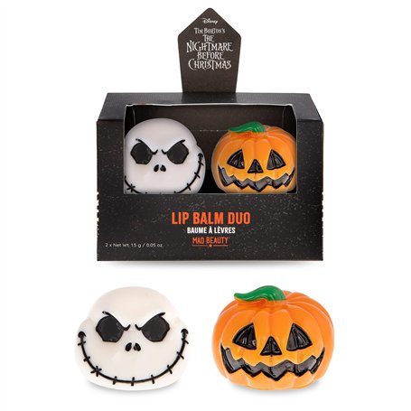 The Nightmare Before Christmas Lot de 2 baumes à lèvres Disney | Mad Beauty | Forme Jack Skellington et citrouille