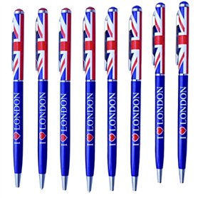 Souvenirs London Pens Lot de 8 stylos Union Jack Bleu I Love London