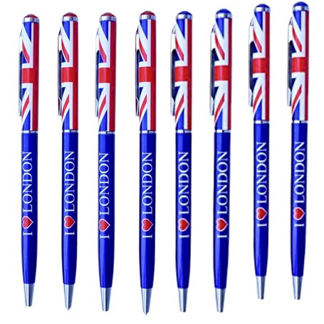 Souvenirs London Pens Lot de 8 stylos Union Jack Bleu I Love London