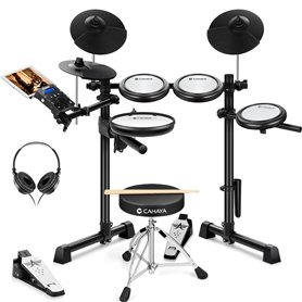 CAHAYA Kit de Batterie Électronique avec Tabouret: Batterie Électronique Portable avec Peaux Maillées Silencieuses 350 Sons Inté