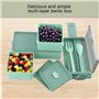 Volumoon Boîte à lunch de 1400 ml avec 3 compartiments, Bento Lunch Box, Boîte à bento à 2 couches avec fourchette,cuillère, Boî
