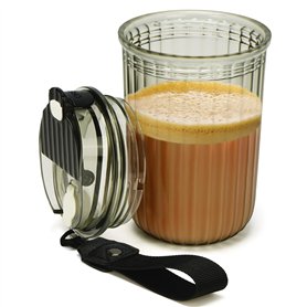 BELLE VOUS Gourde Cafe en Plastique Nervuré Noir Givré avec Couvercle - Tasse de Voyage 480 ml - Mug Voiture Réutilisable pour C